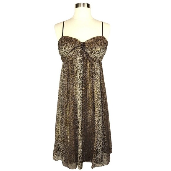 Nicole By Nicole Miller Size 8 Brown Print Spaghetti Strap Babydoll Dres… - Picture 1 of 12